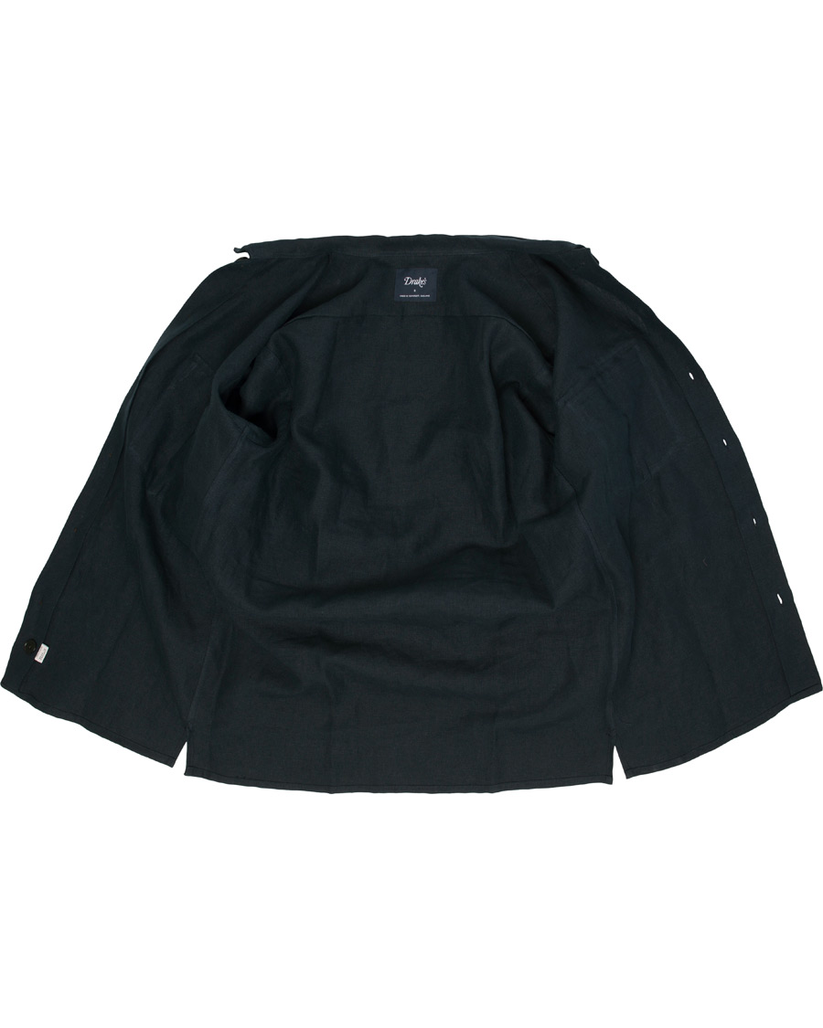 Herre | Skjorter | Drake's | Linen 2 Pocket Schacket Navy
