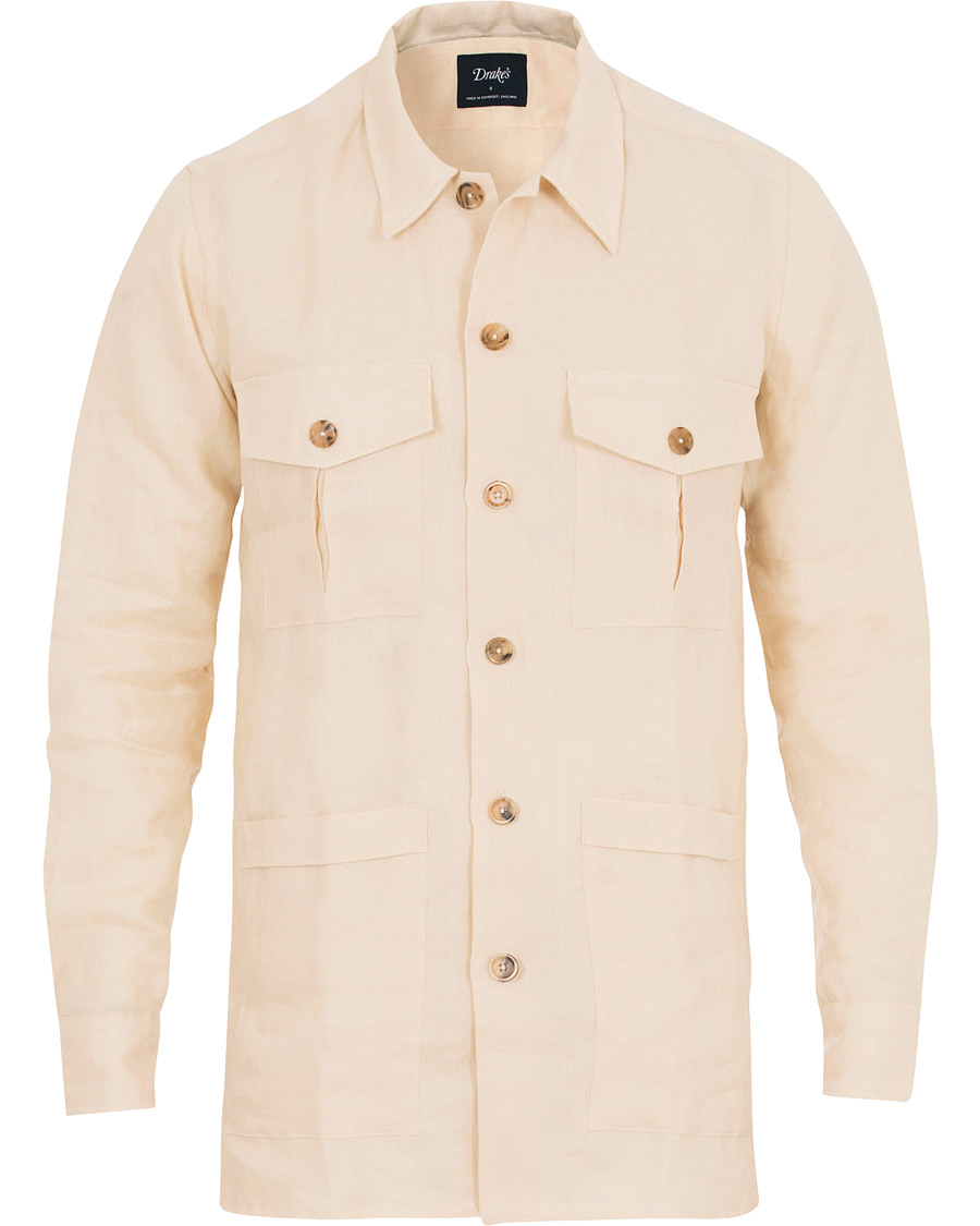 Herre | Skjorter | Drake's | Linen Safari Schacket Off White