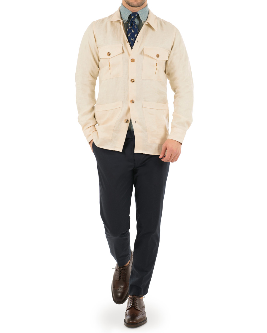 Herre | Skjorter | Drake's | Linen Safari Schacket Off White