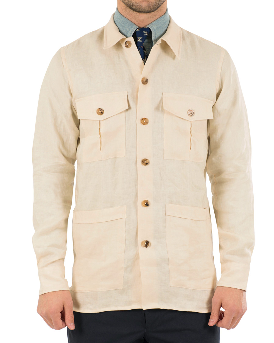 Herre | Skjorter | Drake's | Linen Safari Schacket Off White
