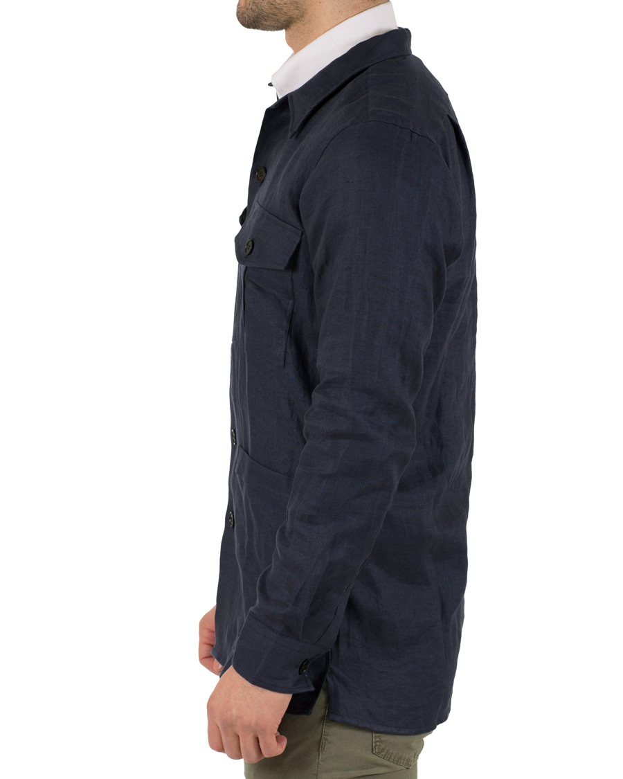 Herre | Skjorter | Drake's | Linen Safari Schacket Navy