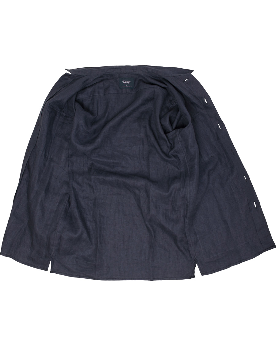 Herre | Skjorter | Drake's | Linen Safari Schacket Navy
