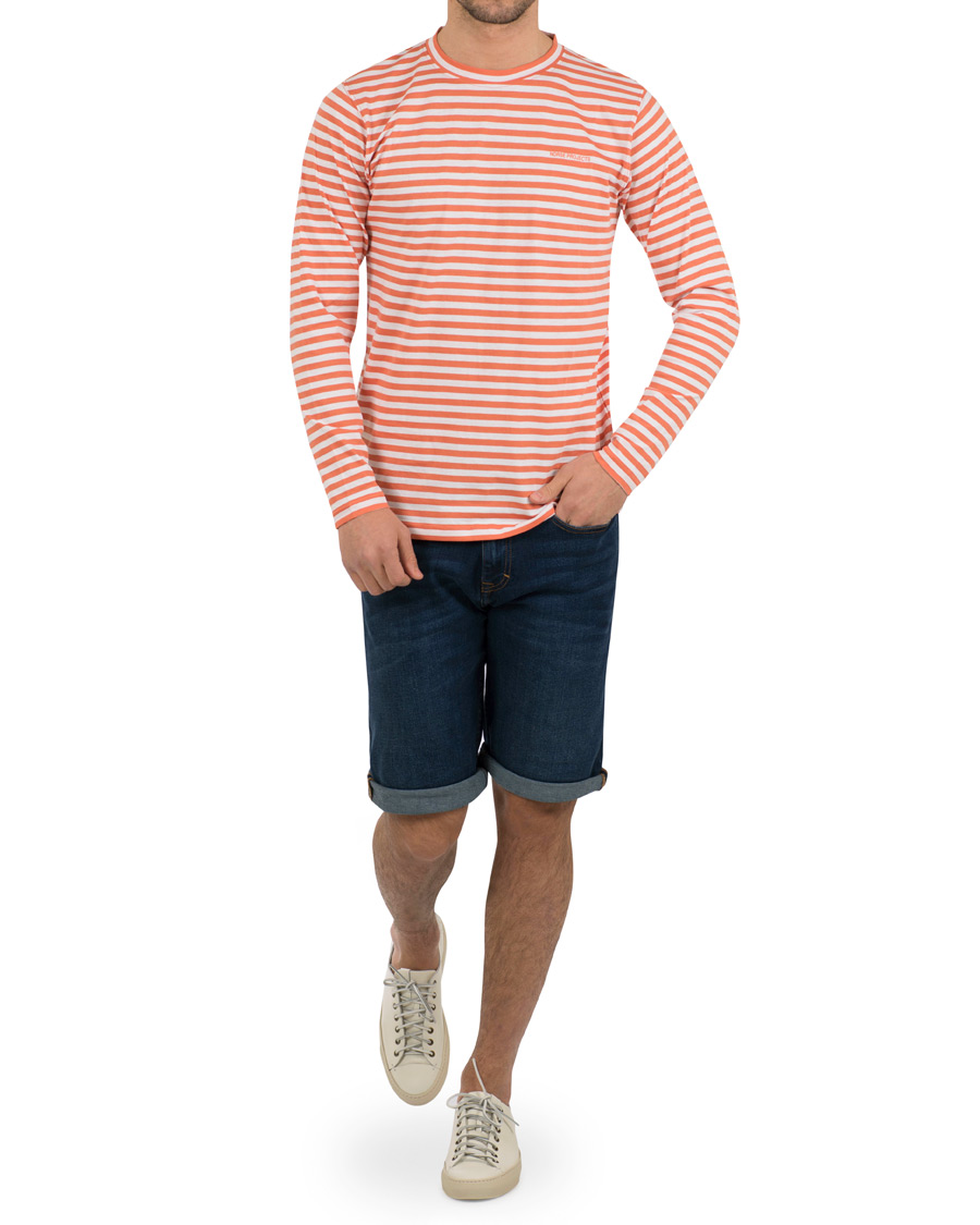 Herre | T-Shirts | Norse Projects | James Logo Stripe Long Sleeve Tee Burned Red