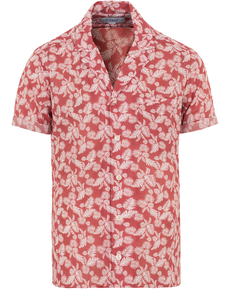 Herre | Skjorter | Eton | Slim Fit Muslin Resort Printed Leaf Shirt Pink/Red