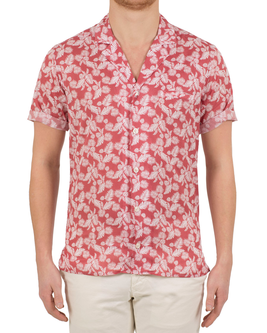 Herre | Skjorter | Eton | Slim Fit Muslin Resort Printed Leaf Shirt Pink/Red