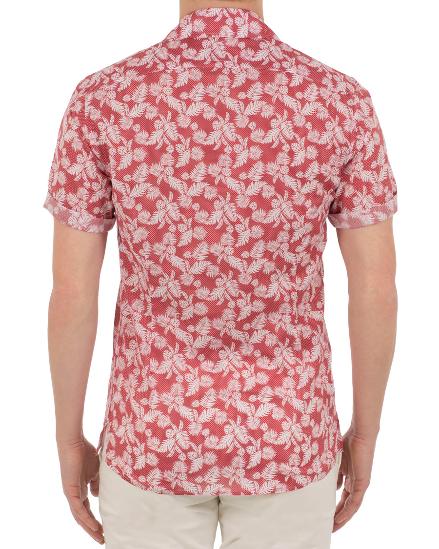 Herre | Skjorter | Eton | Slim Fit Muslin Resort Printed Leaf Shirt Pink/Red