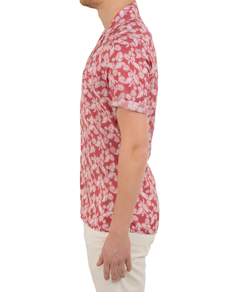 Herre | Skjorter | Eton | Slim Fit Muslin Resort Printed Leaf Shirt Pink/Red