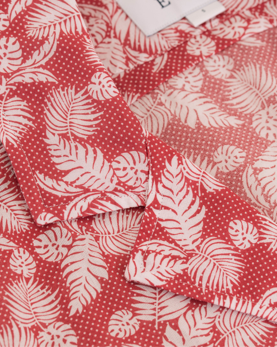 Herre | Skjorter | Eton | Slim Fit Muslin Resort Printed Leaf Shirt Pink/Red