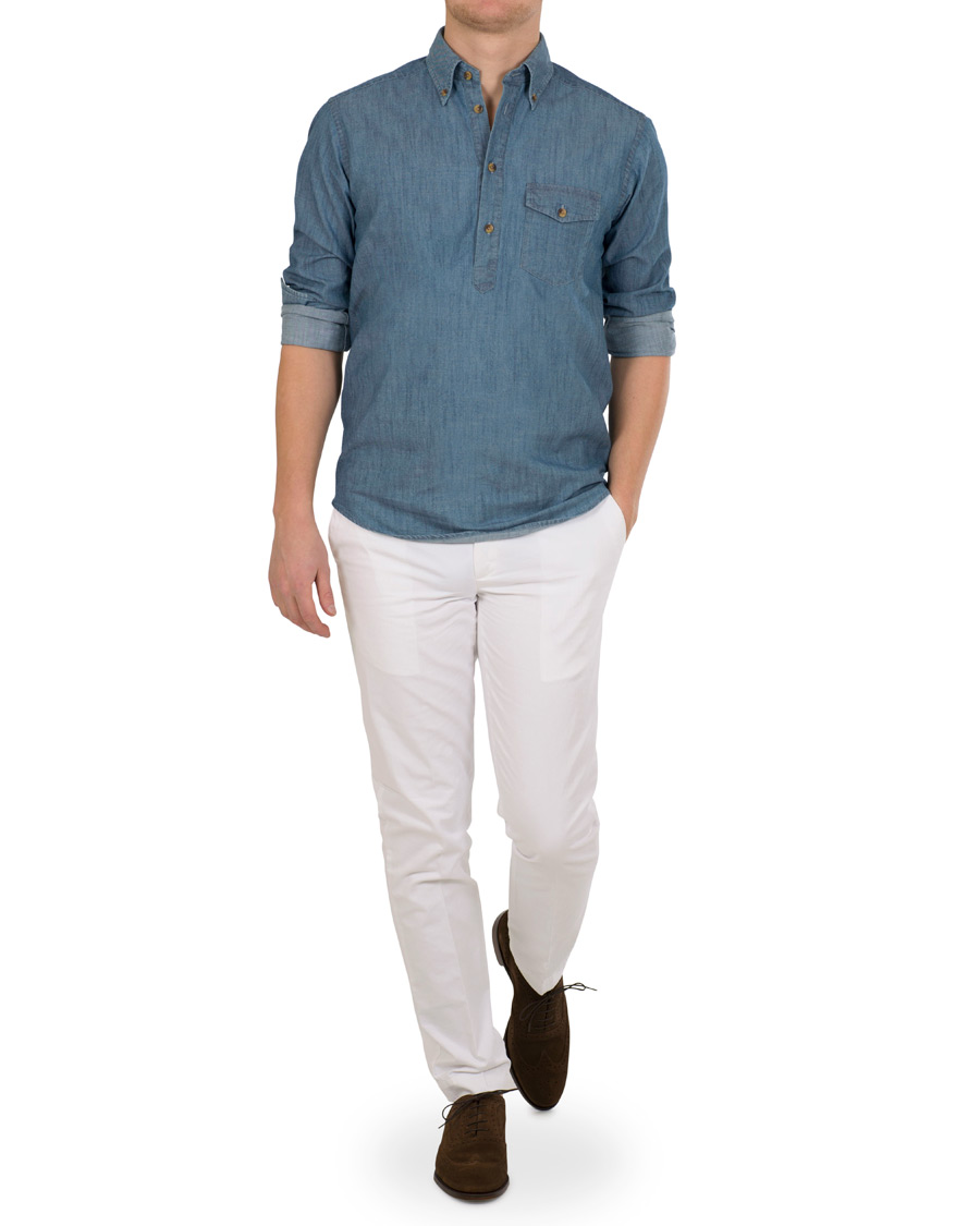 Herre | Skjorter | Eton | Slim Fit Popover Indigo Shirt Light Washed