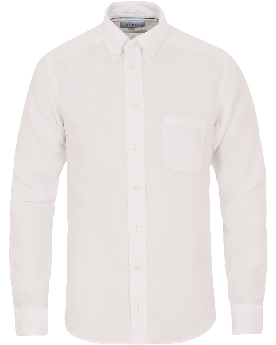 Herre | Skjorter | Eton | Slim Fit Linen Button Down Shirt White