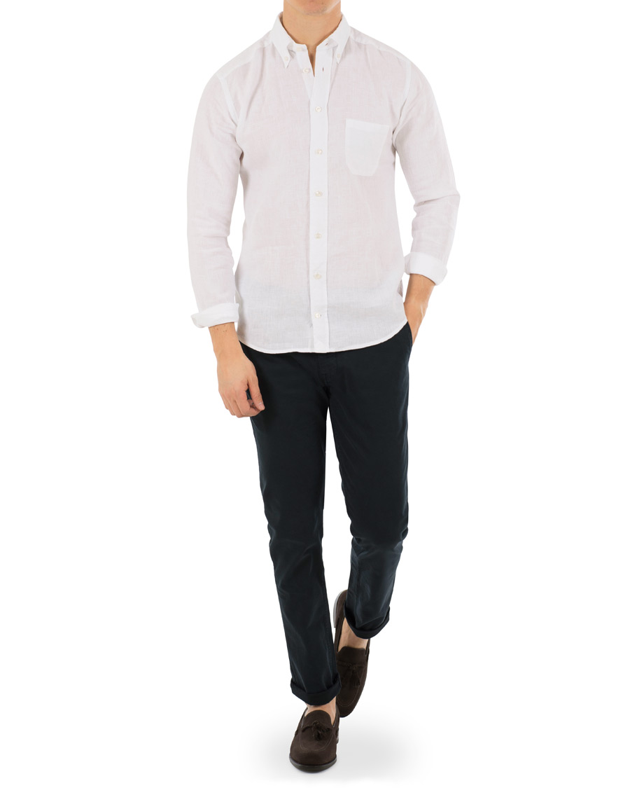 Herre | Skjorter | Eton | Slim Fit Linen Button Down Shirt White