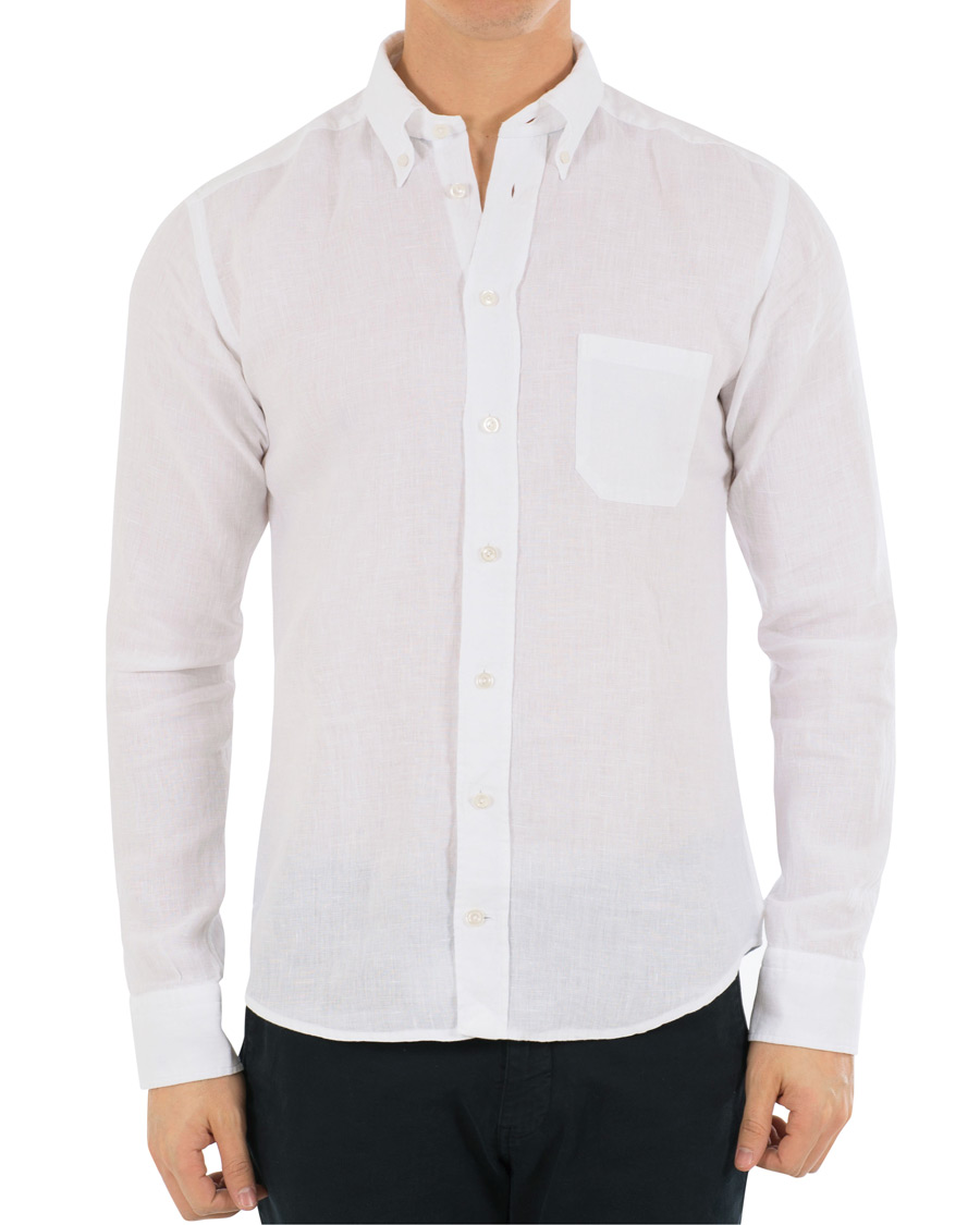 Herre | Skjorter | Eton | Slim Fit Linen Button Down Shirt White