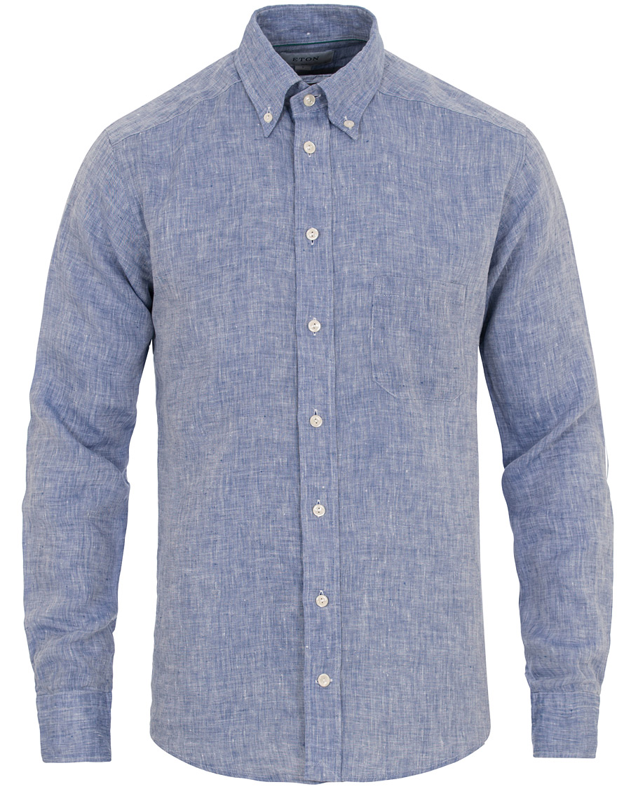Herre | Skjorter | Eton | Slim Fit Linen Button Down Shirt Light Blue