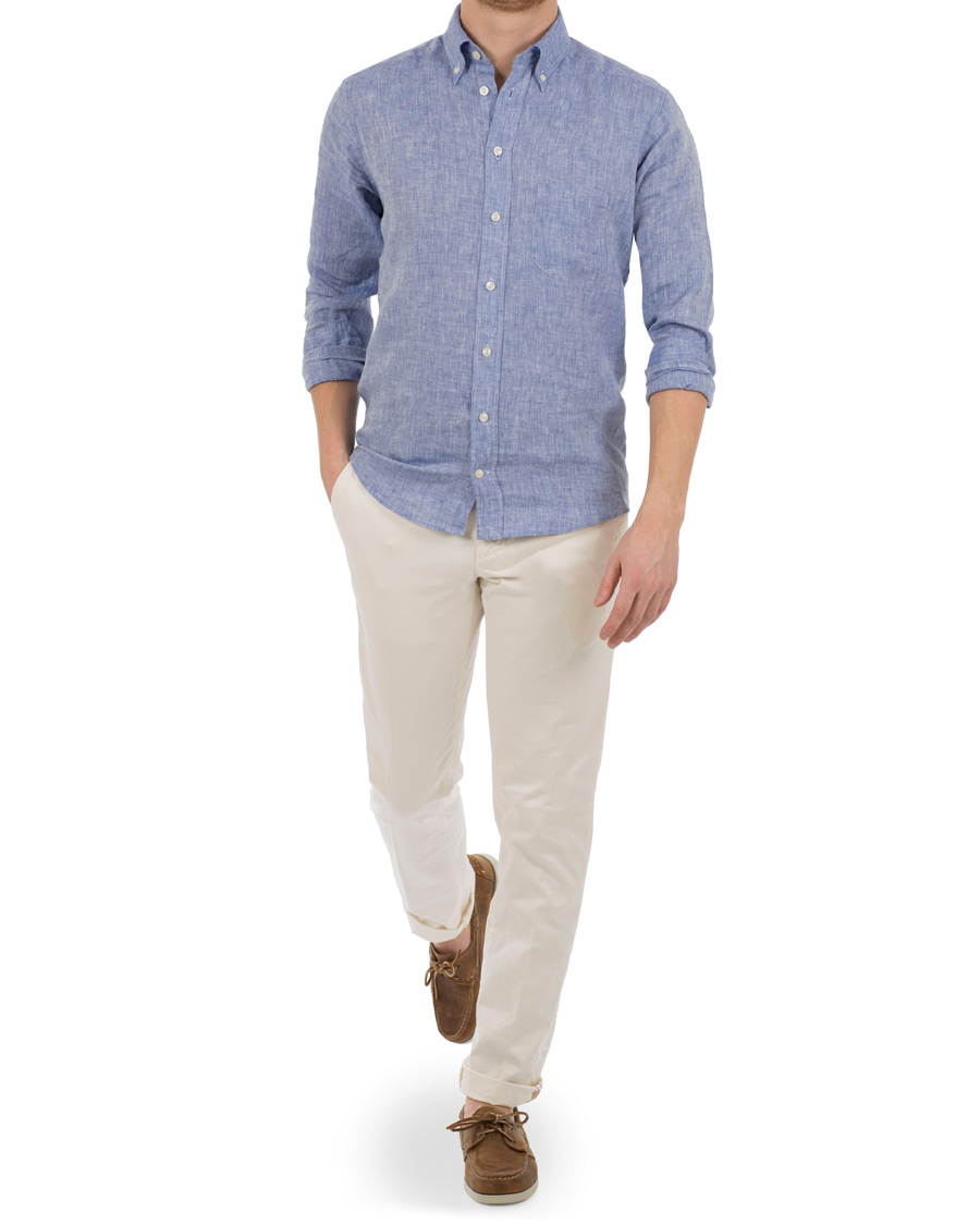 Herre | Skjorter | Eton | Slim Fit Linen Button Down Shirt Light Blue
