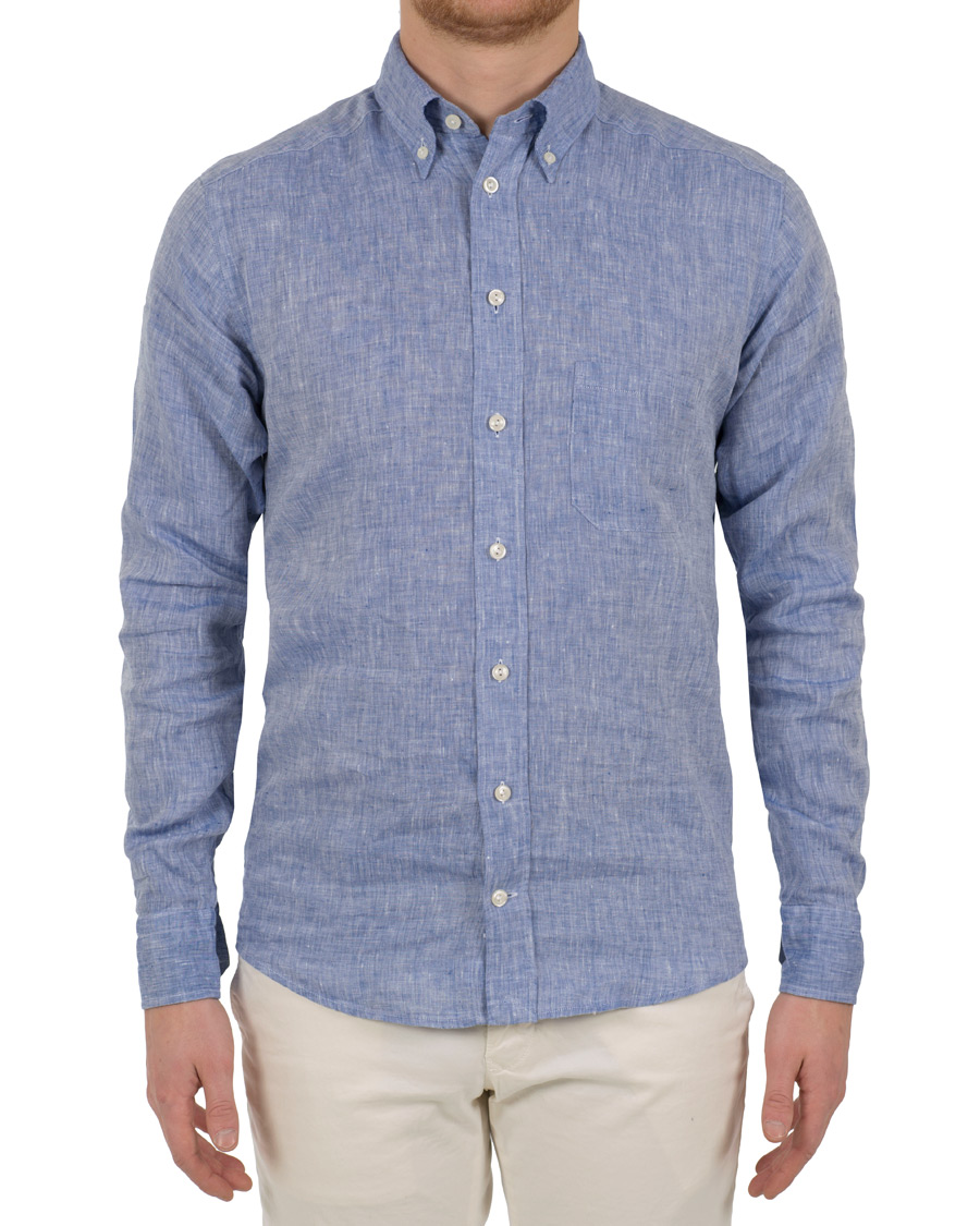 Herre | Skjorter | Eton | Slim Fit Linen Button Down Shirt Light Blue