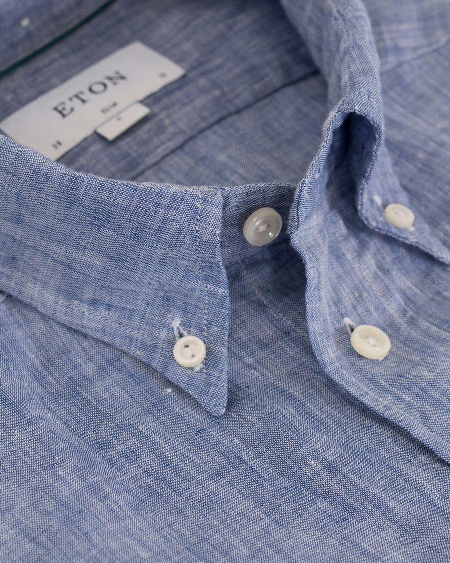 Herre | Skjorter | Eton | Slim Fit Linen Button Down Shirt Light Blue