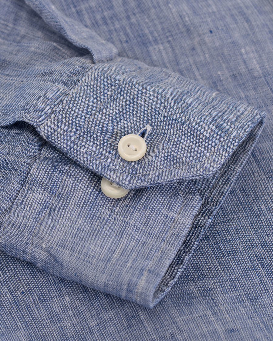 Herre | Skjorter | Eton | Slim Fit Linen Button Down Shirt Light Blue