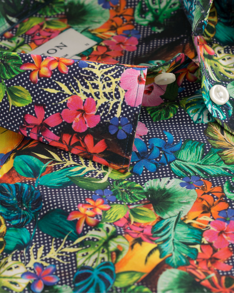 Herre | Skjorter | Eton | Super Slim Fit Printed Leafs Shirt Blue