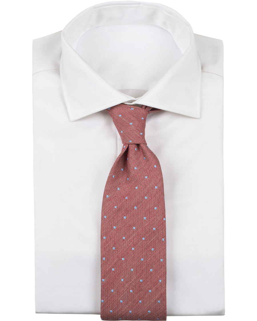 Herre | Eton Cotton/Silk/Linen Dot 8 cm Tie Pink/Red | Eton | Cotton/Silk/Linen Dot 8 cm Tie Pink/Red