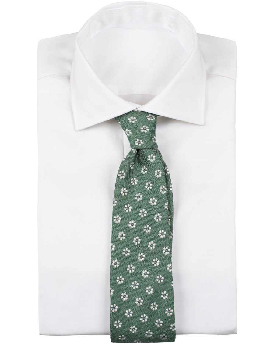 Herre | Eton Silk/Linen Woven Flower 8 cm Tie Green | Eton | Silk/Linen Woven Flower 8 cm Tie Green