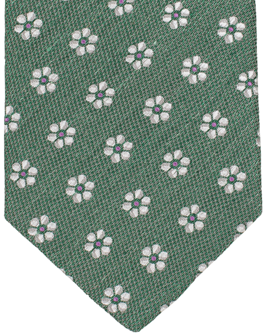 Herre | Eton Silk/Linen Woven Flower 8 cm Tie Green | Eton | Silk/Linen Woven Flower 8 cm Tie Green