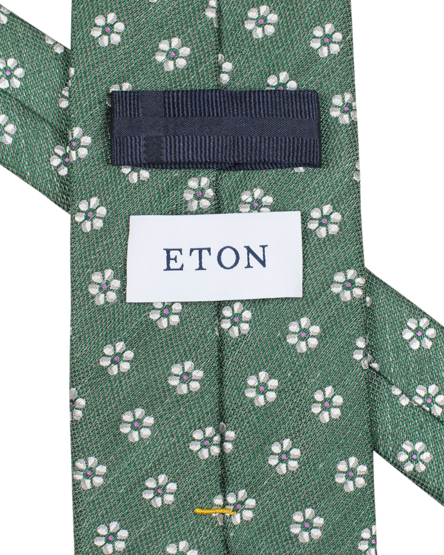 Herre | Eton Silk/Linen Woven Flower 8 cm Tie Green | Eton | Silk/Linen Woven Flower 8 cm Tie Green