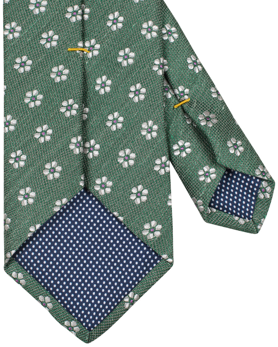 Herre | Eton Silk/Linen Woven Flower 8 cm Tie Green | Eton | Silk/Linen Woven Flower 8 cm Tie Green