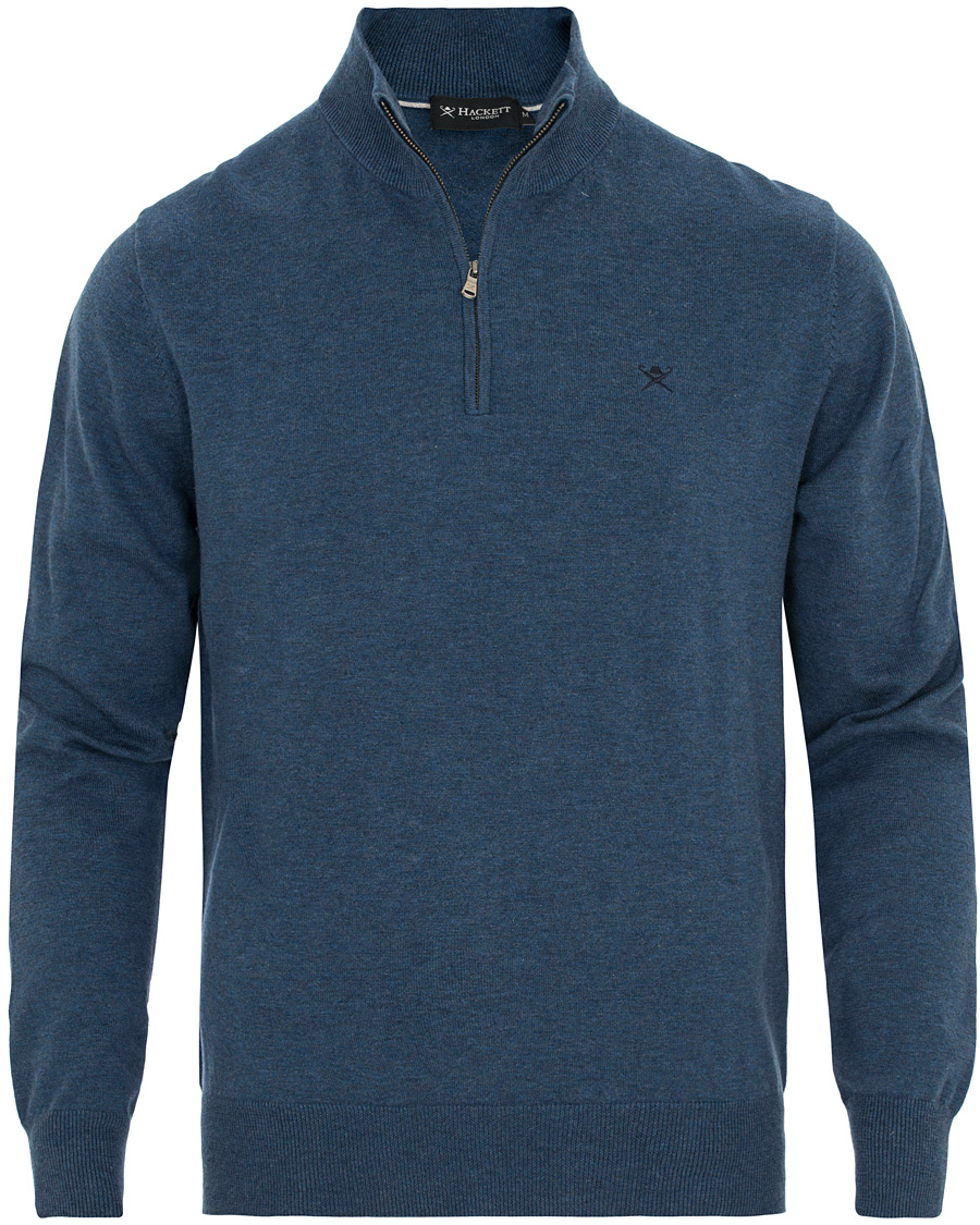 Herre | Gensere | Hackett | Cotton/Silk Half Zip Dark Denim Blue