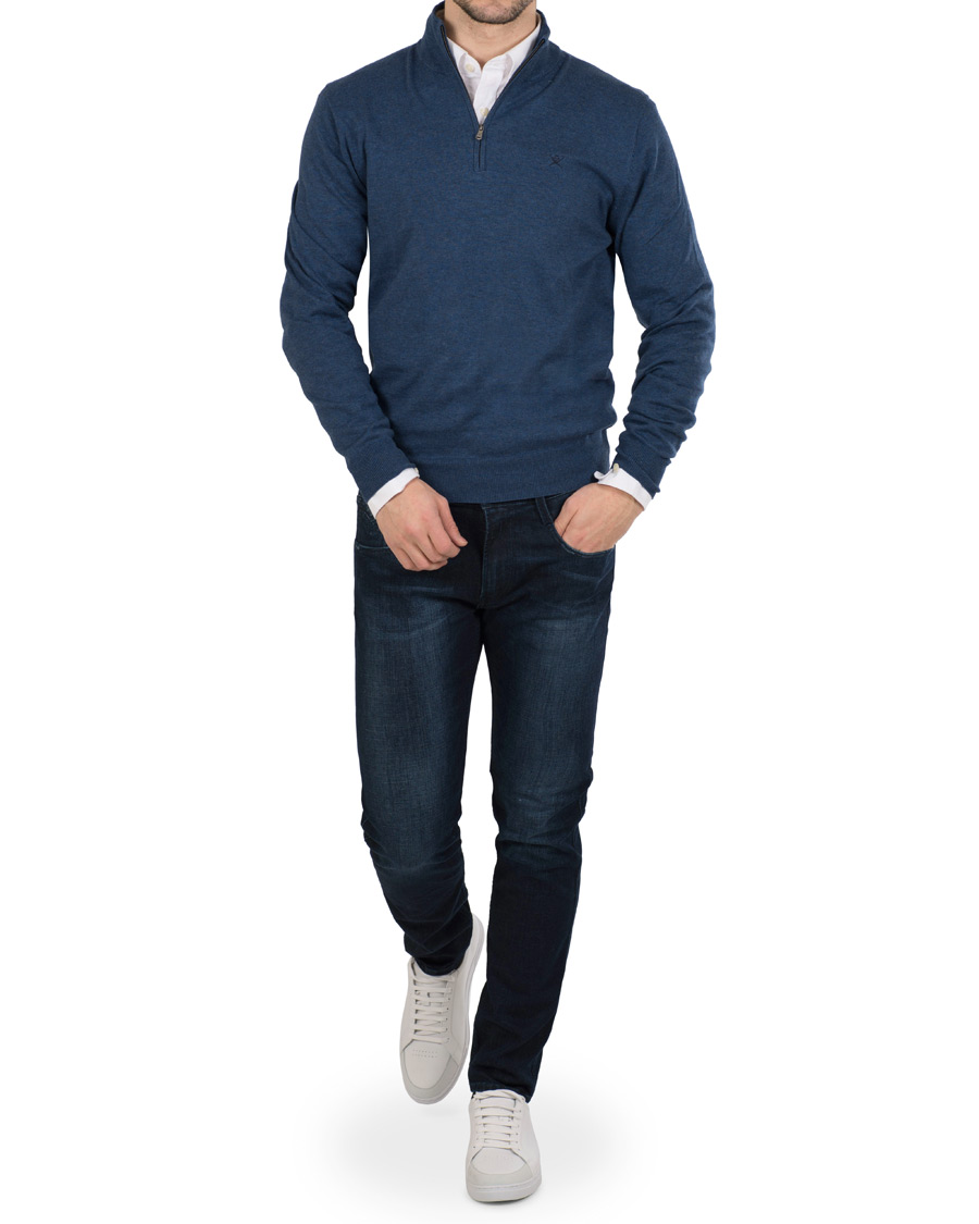 Herre | Gensere | Hackett | Cotton/Silk Half Zip Dark Denim Blue