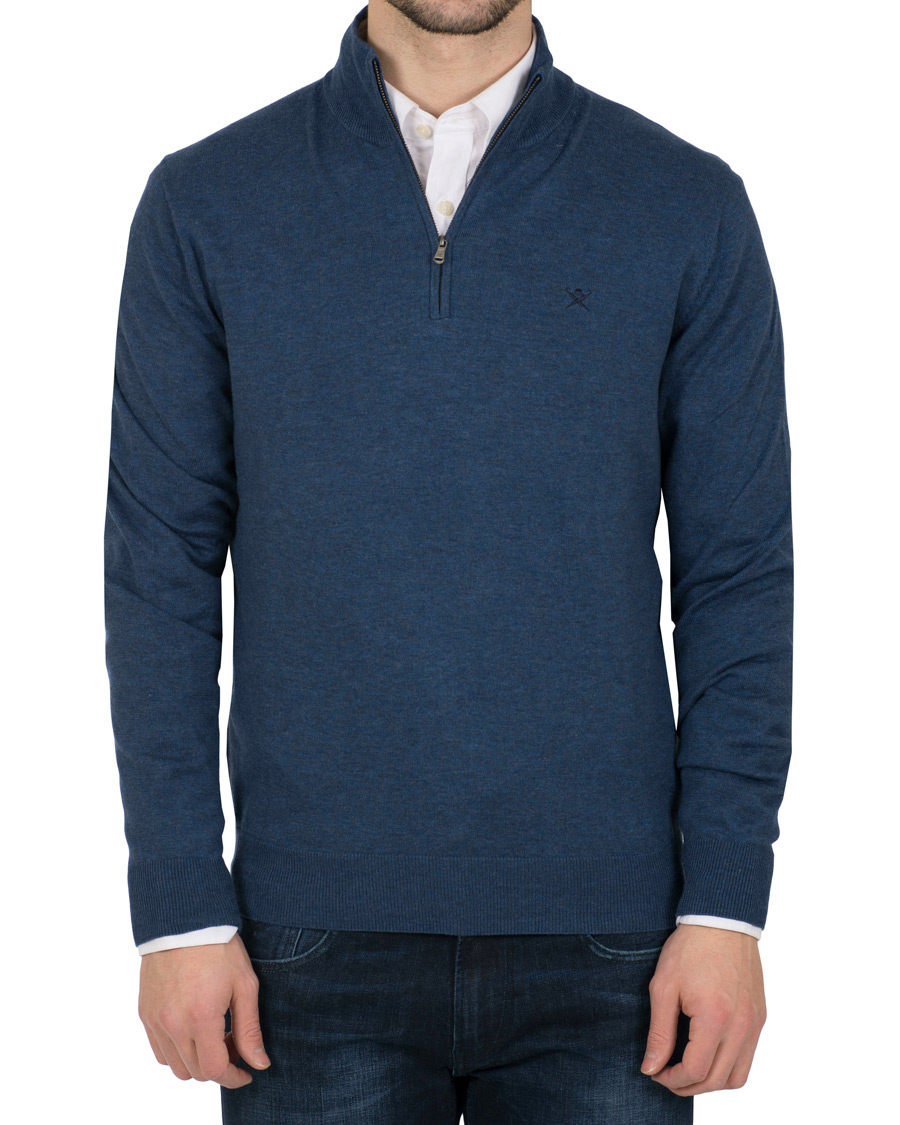 Herre | Gensere | Hackett | Cotton/Silk Half Zip Dark Denim Blue