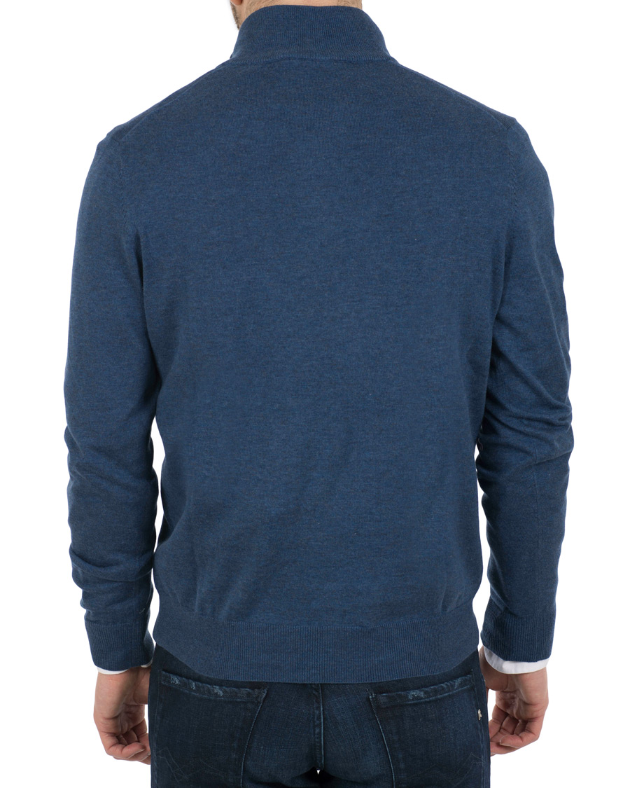 Herre | Gensere | Hackett | Cotton/Silk Half Zip Dark Denim Blue