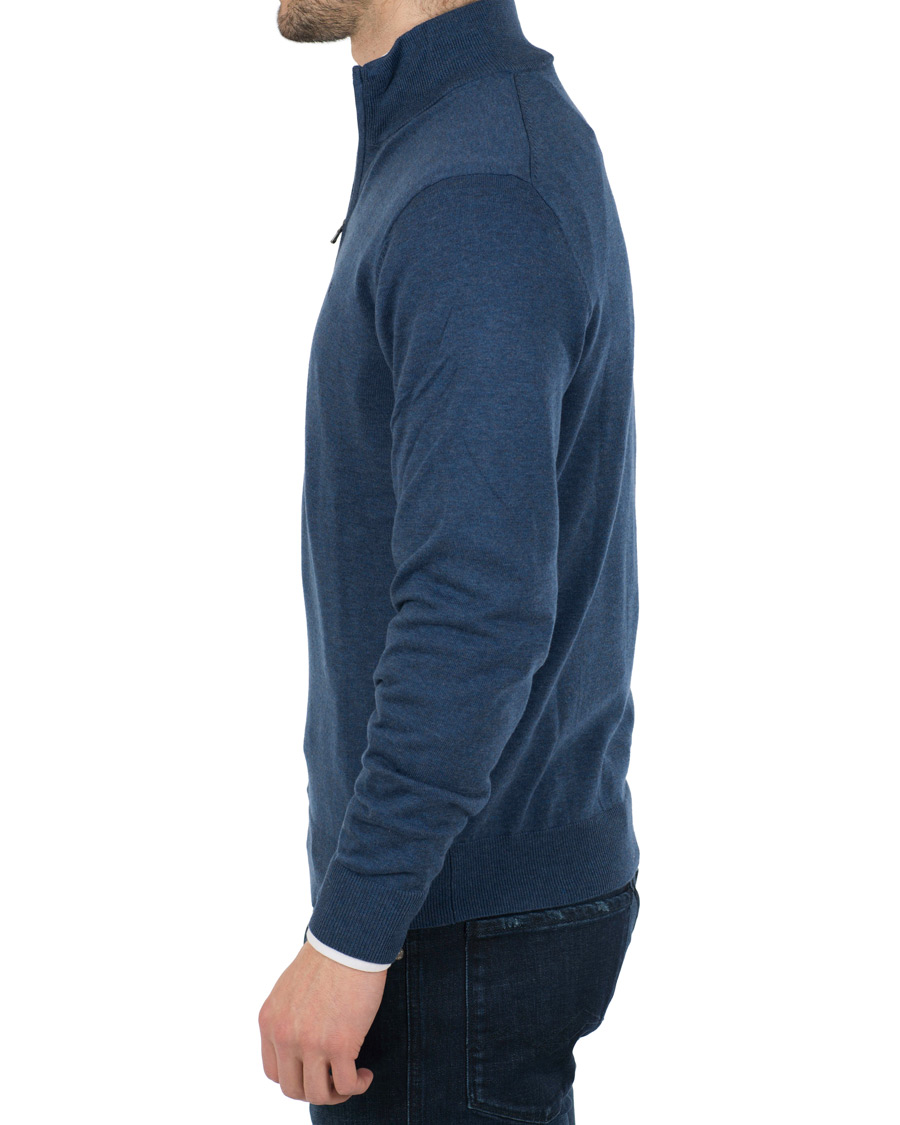 Herre | Gensere | Hackett | Cotton/Silk Half Zip Dark Denim Blue