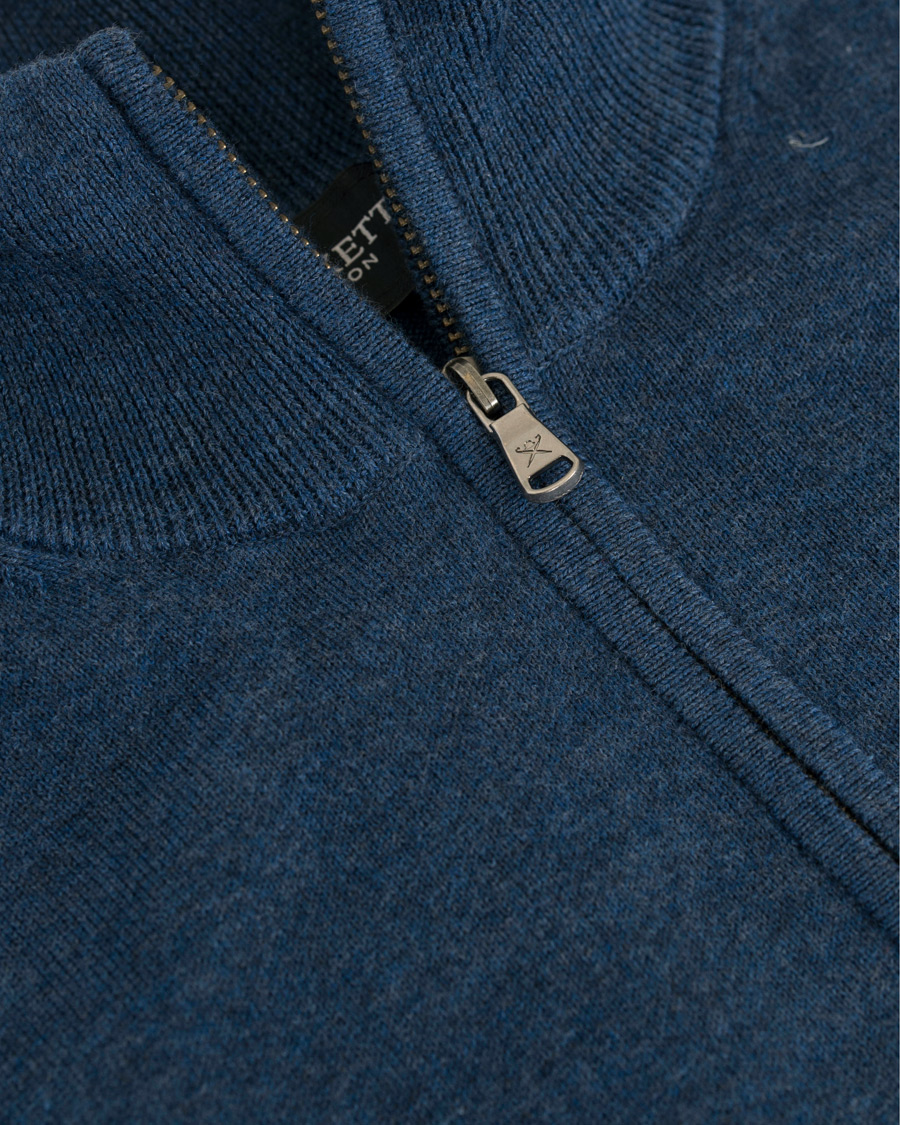 Herre | Gensere | Hackett | Cotton/Silk Half Zip Dark Denim Blue