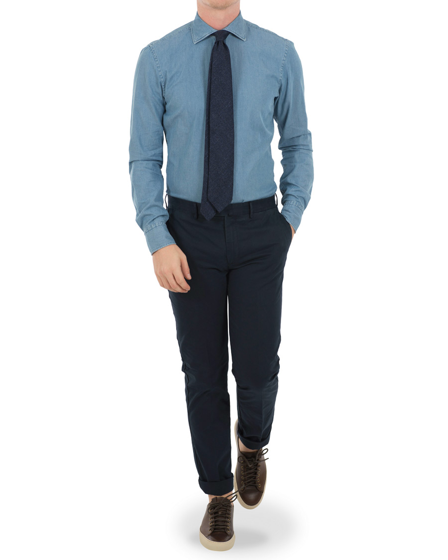 Herre | Skjorter | Stenströms | Slimline Garment Washed Shirt Light Denim