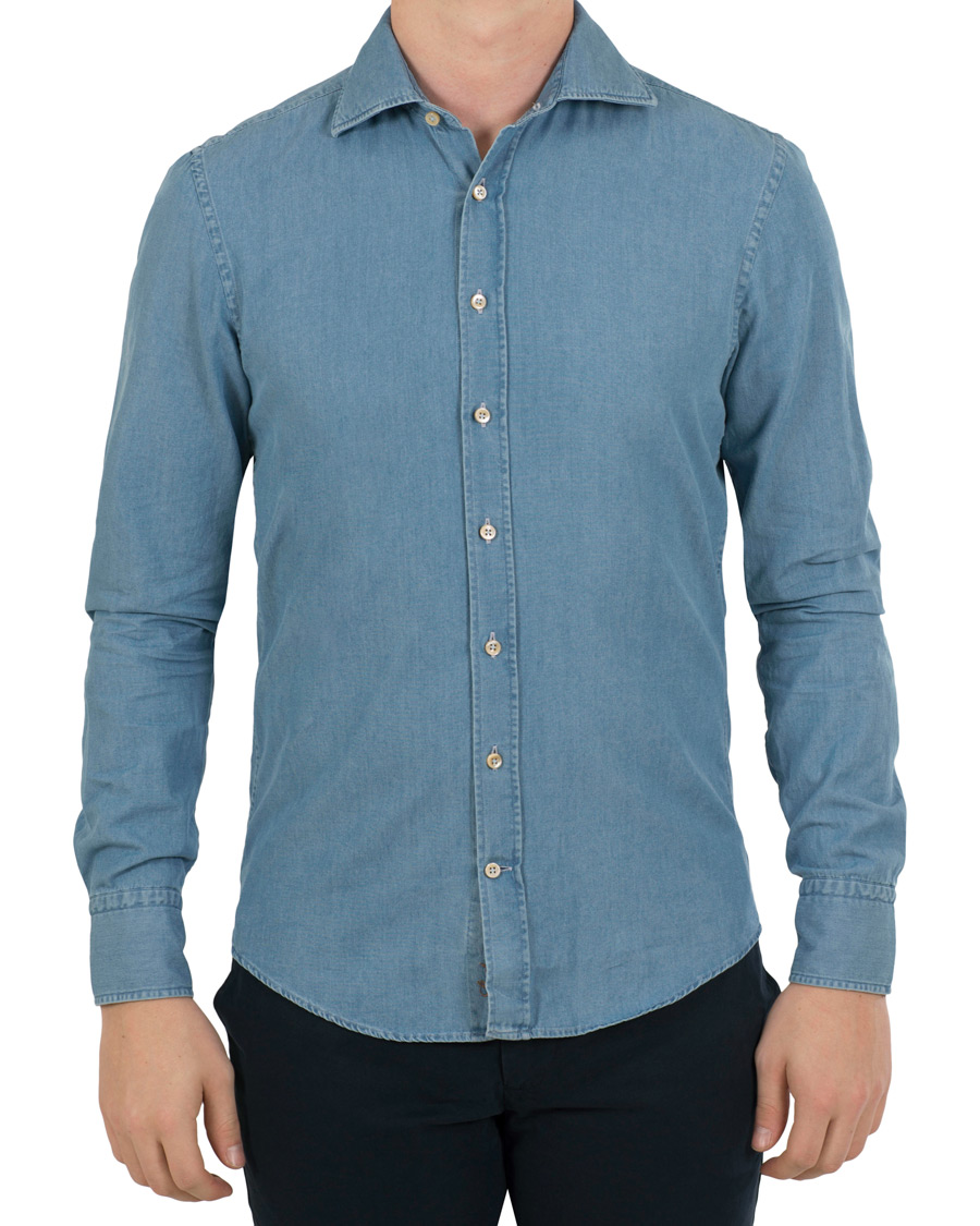 Herre | Skjorter | Stenströms | Slimline Garment Washed Shirt Light Denim
