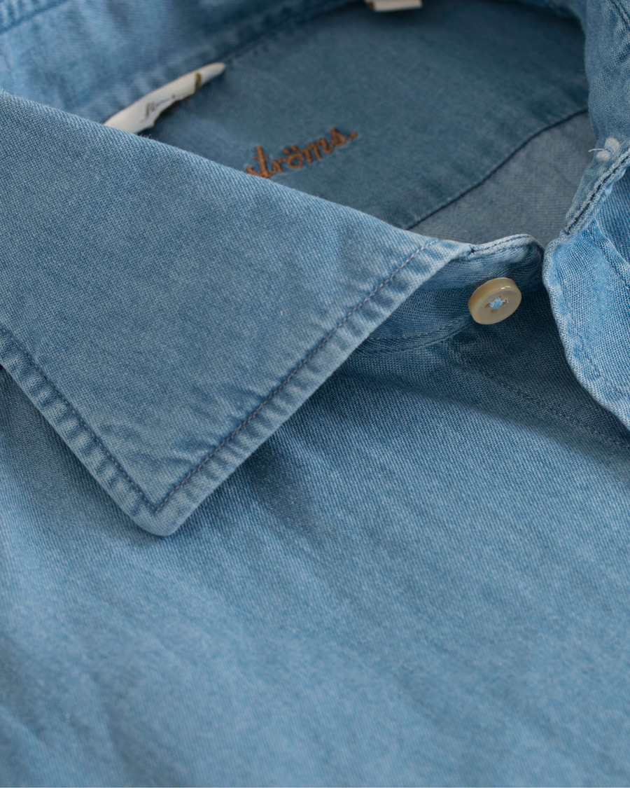 Herre | Skjorter | Stenströms | Slimline Garment Washed Shirt Light Denim
