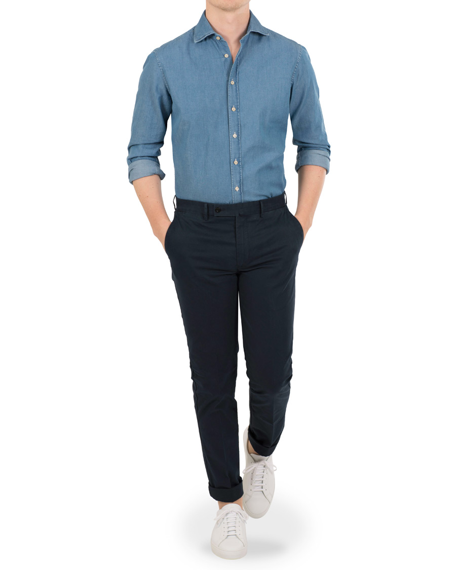 Herre | Skjorter | Stenströms | Fitted Body Garment Washed Shirt Light Denim