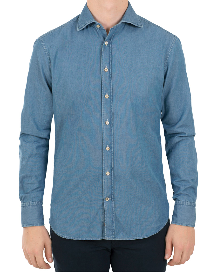 Herre | Skjorter | Stenströms | Fitted Body Garment Washed Shirt Light Denim