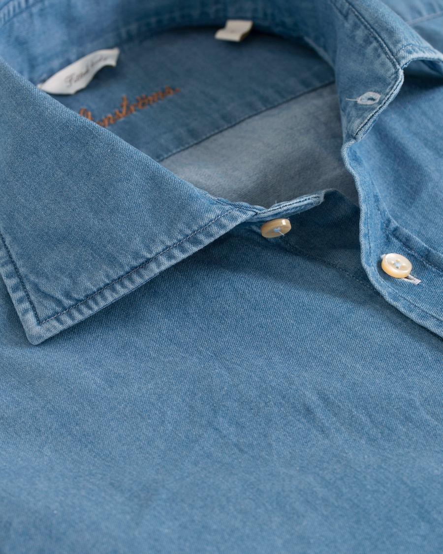 Herre | Skjorter | Stenströms | Fitted Body Garment Washed Shirt Light Denim