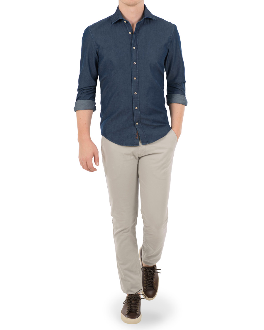 Herre | Skjorter | Stenströms | Fitted Body Garment Washed Shirt Dark Denim