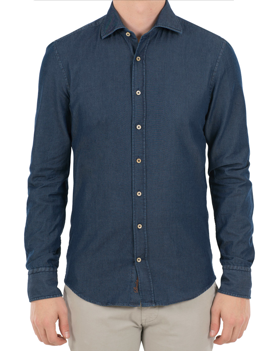 Herre | Skjorter | Stenströms | Fitted Body Garment Washed Shirt Dark Denim