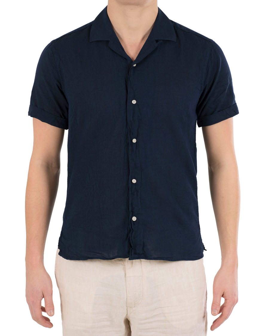 Herre | Skjorter | Gitman Vintage | Short Sleeve Camp Shirt Indigo Japanese Voile