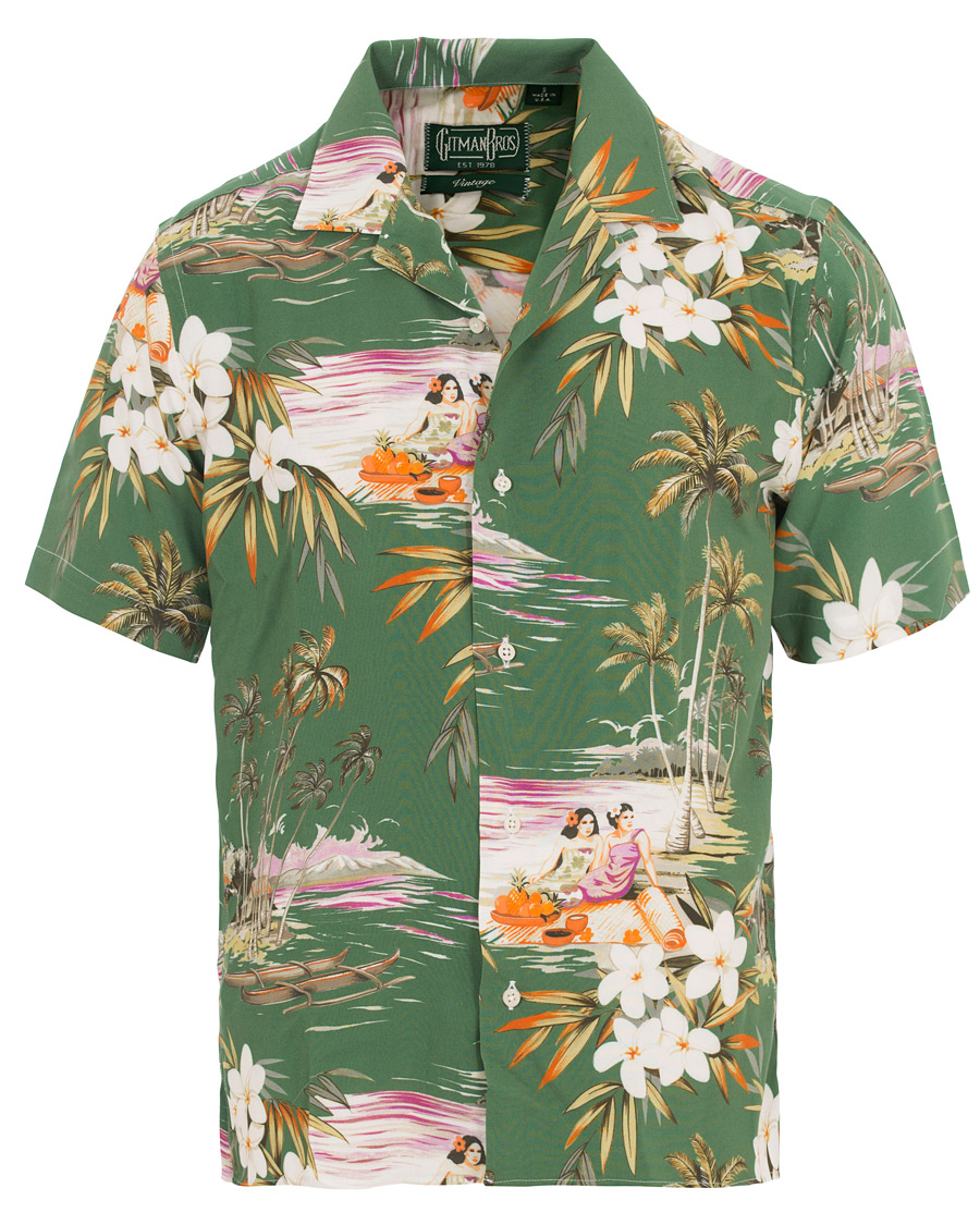 Herre | Skjorter | Gitman Vintage | Rayon Short Sleeve Camp Shirt Green Aloha