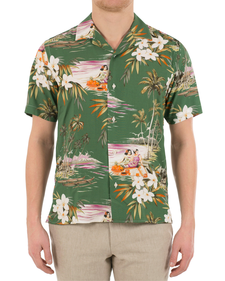 Herre | Skjorter | Gitman Vintage | Rayon Short Sleeve Camp Shirt Green Aloha