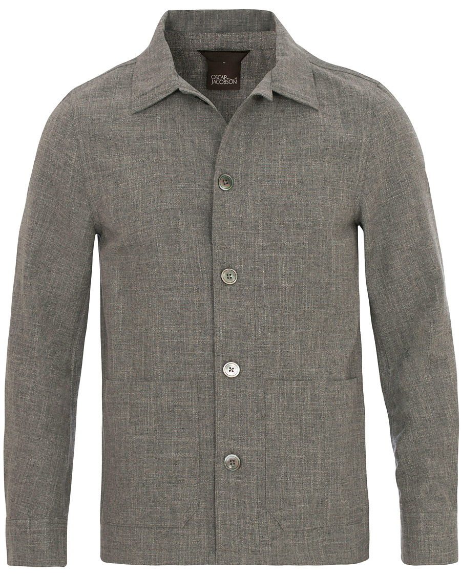 Herre | Jakker | Oscar Jacobson | Hannes Wool/Cotton/Linen Shirt Jacket Grey