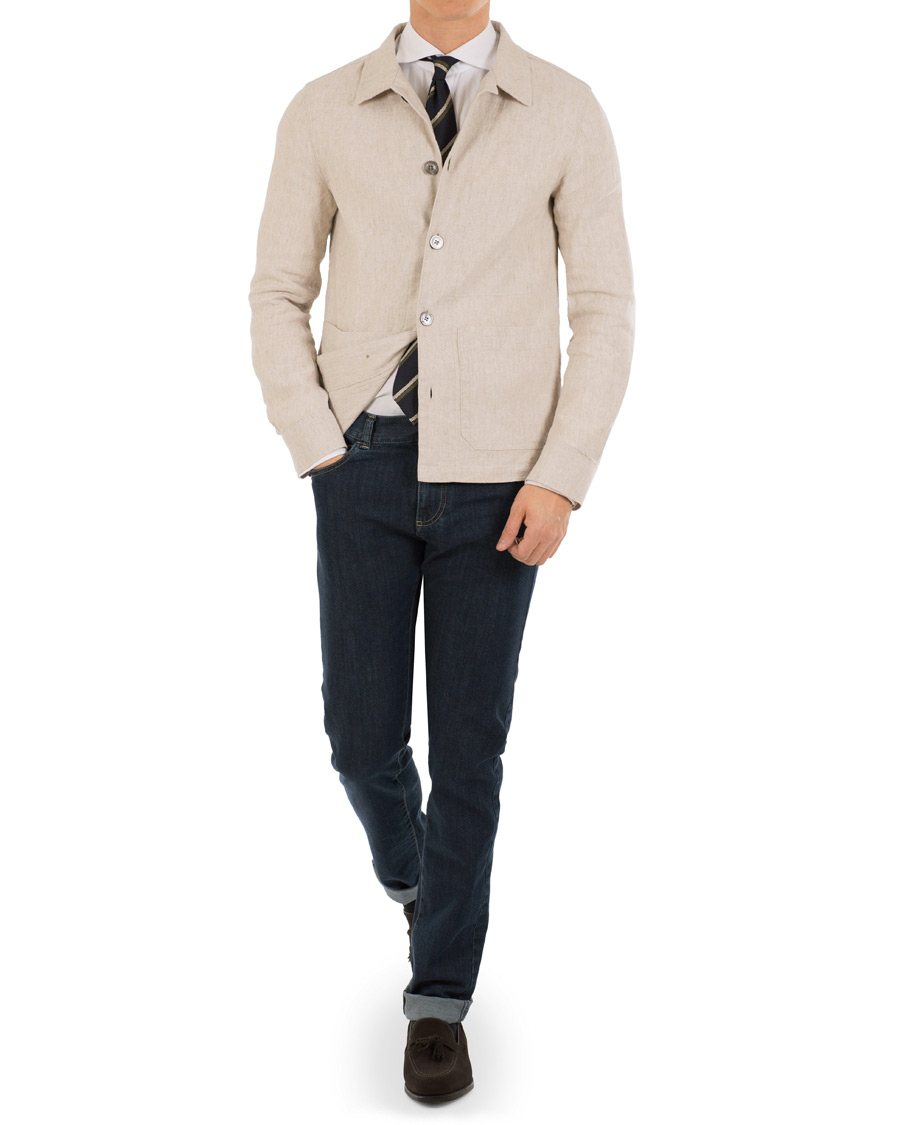 Herre | Jakker | Oscar Jacobson | Hannes Cotton/Linen Garment Wash Shirt Jacket Beige