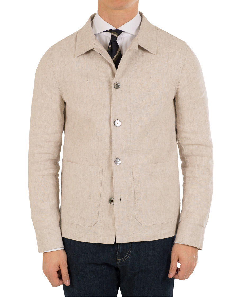 Herre | Jakker | Oscar Jacobson | Hannes Cotton/Linen Garment Wash Shirt Jacket Beige
