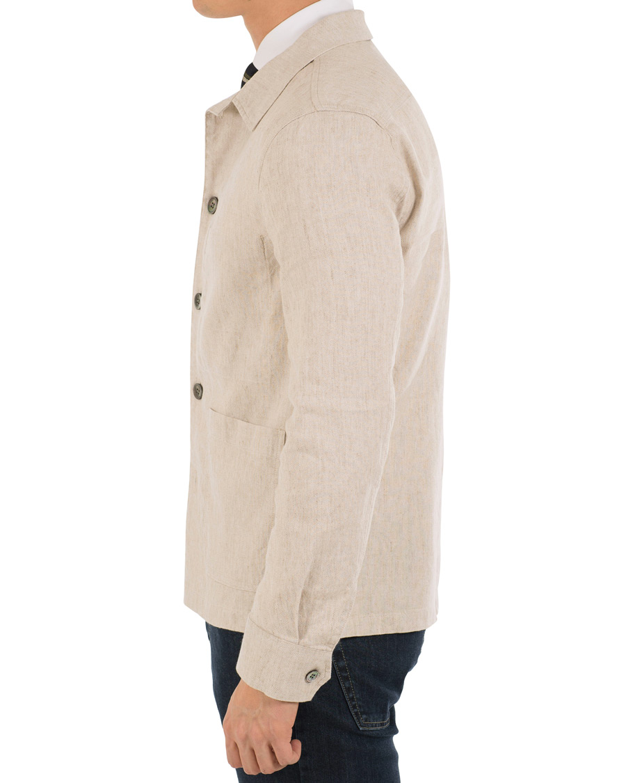 Herre | Jakker | Oscar Jacobson | Hannes Cotton/Linen Garment Wash Shirt Jacket Beige