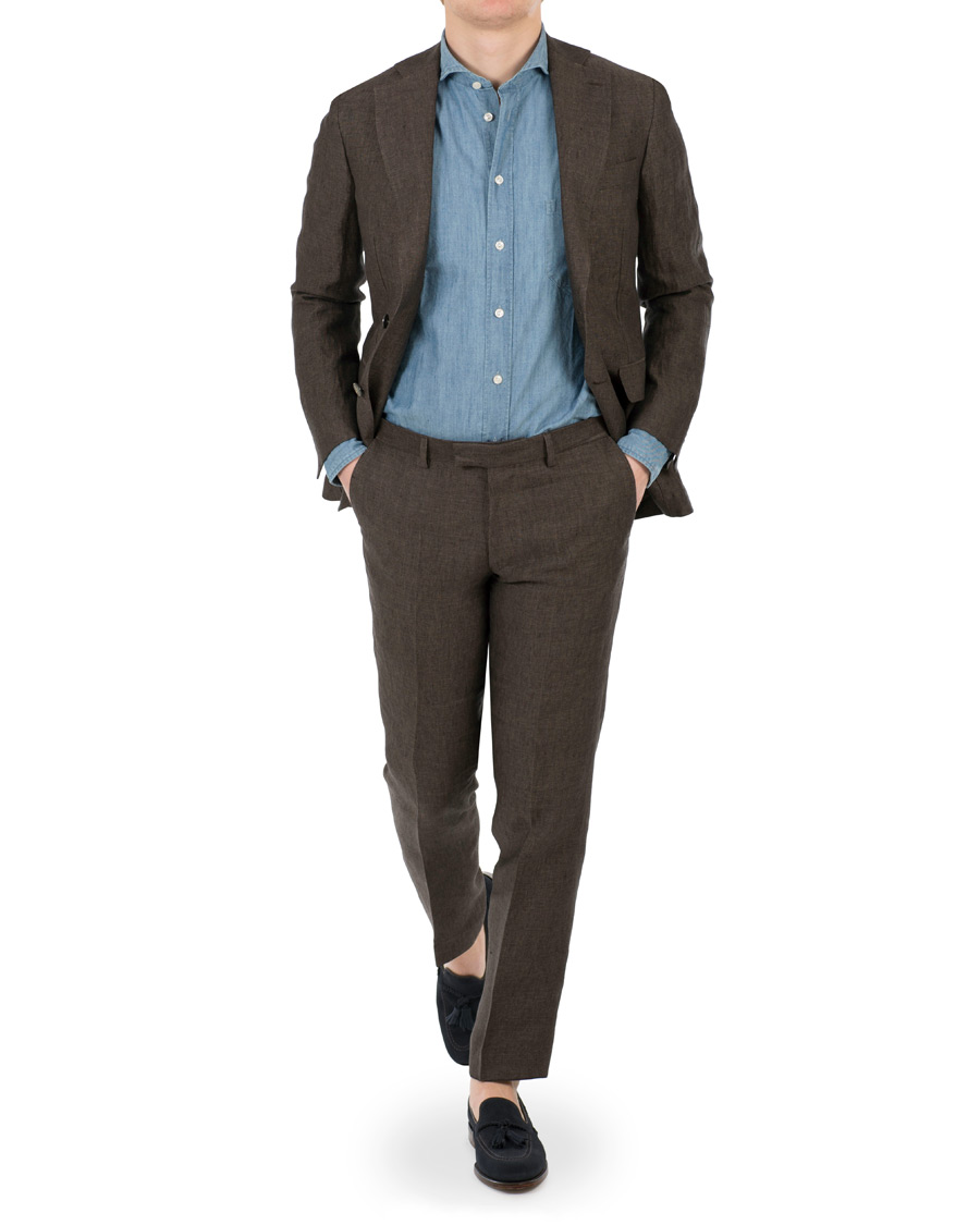 Herre | Bukser | Oscar Jacobson | Diego Linen Trousers Brown