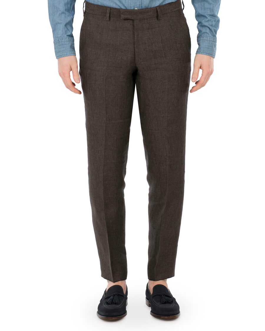 Herre | Bukser | Oscar Jacobson | Diego Linen Trousers Brown